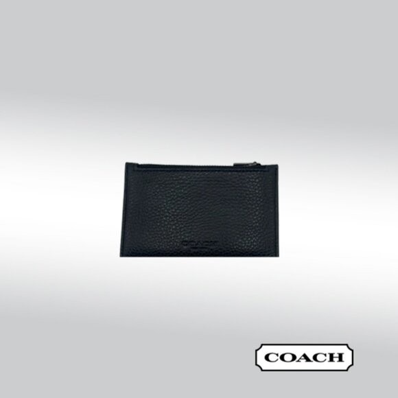 Coach Zip Card Case – Black Pebbled Leather with Gunmetal Hardware - Picture 1 of 9